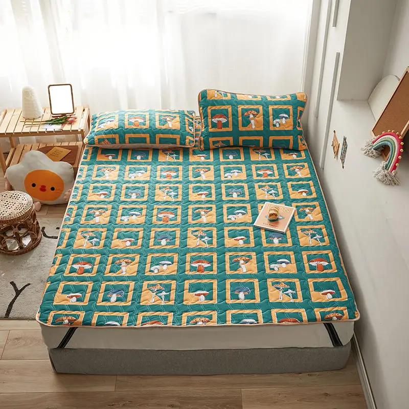 

Breathable Bed Pad Mat Foldable Single Twin Queen King Size Mattress Topper Dust Cover Soft Cartoon Print Bedspread Sheets