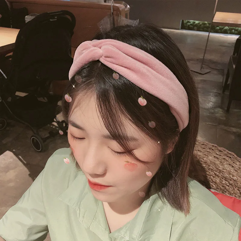 Повязка на голову женская с узлом мягкая зимняя плюшевая хлопковая