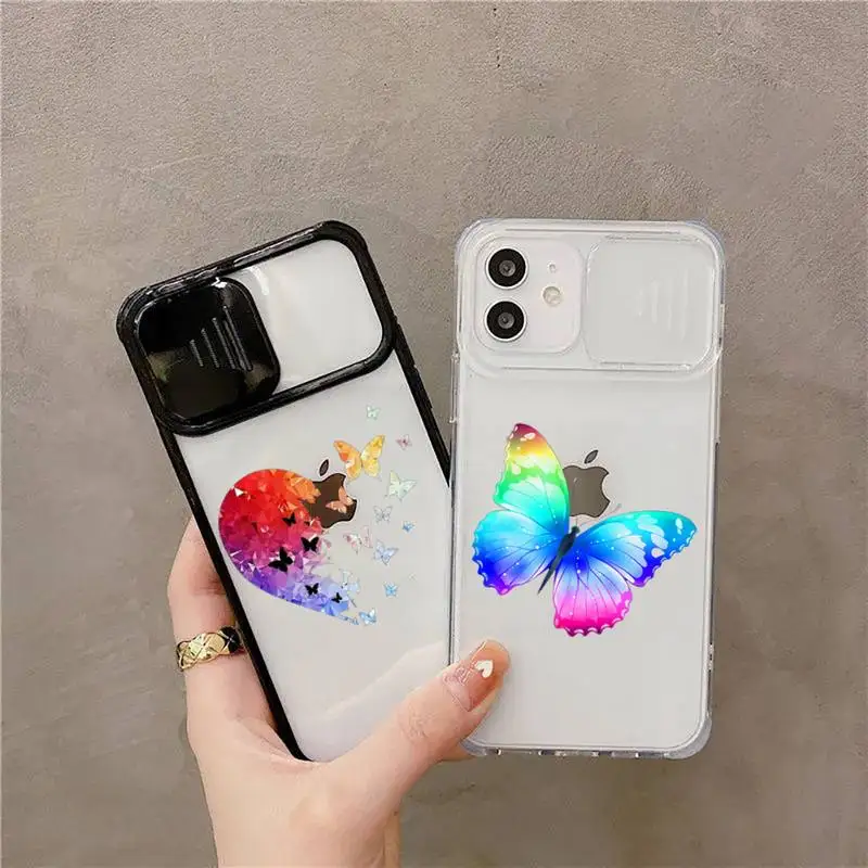 

Colorful butterflies Phone Case For iPhone 7 8 11 12 X XS XR MINI Pro Max Plus Slide Camera Lens Protection coque shell funda