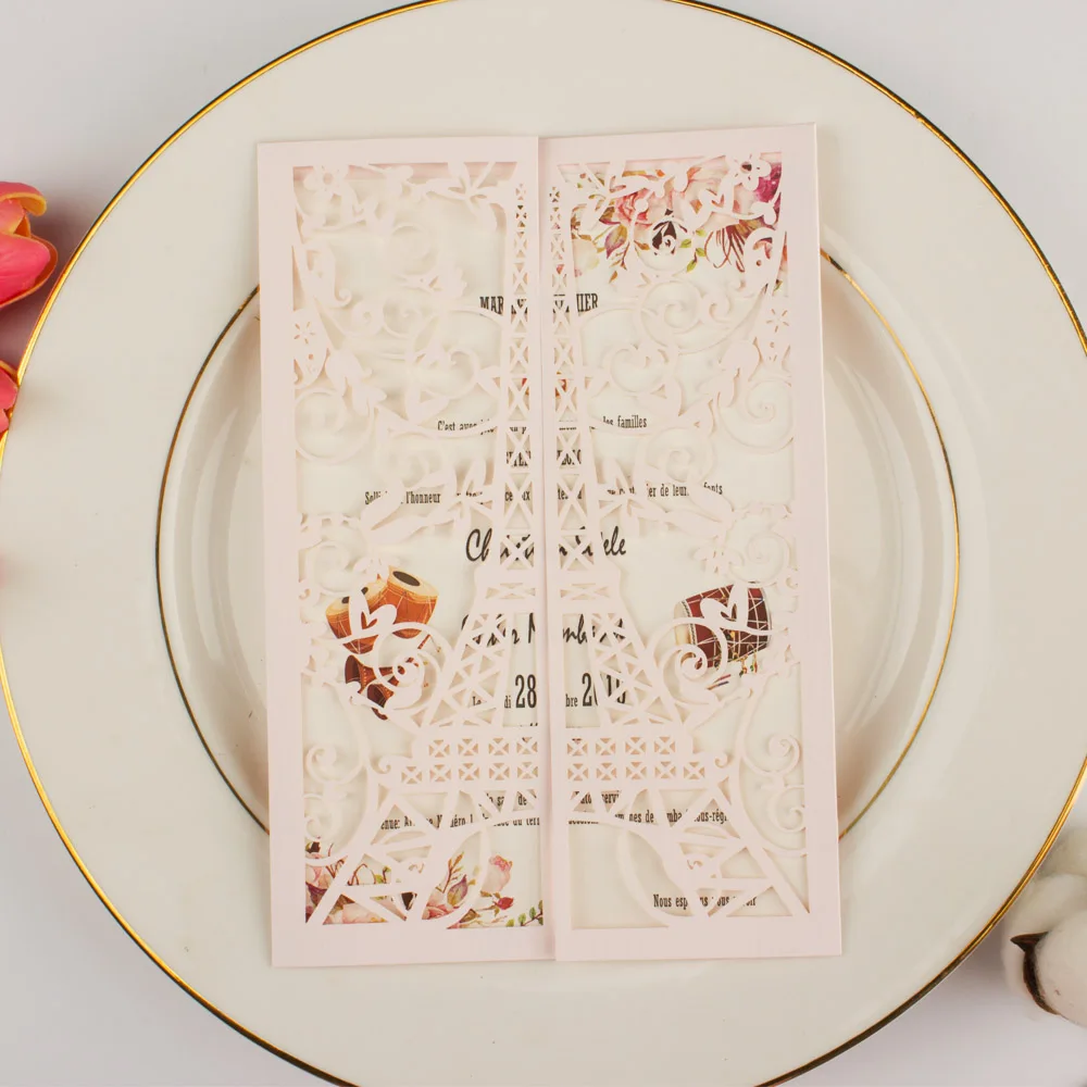 1pcs free shipping Laser Cut Tower invitations hollow gate wedding invitation cards for Bridal shower birthday sweet party cover | Дом и сад