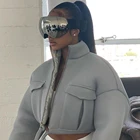 Куртка женская демисезонная однотонная в клетку, с высоким воротником и карманами