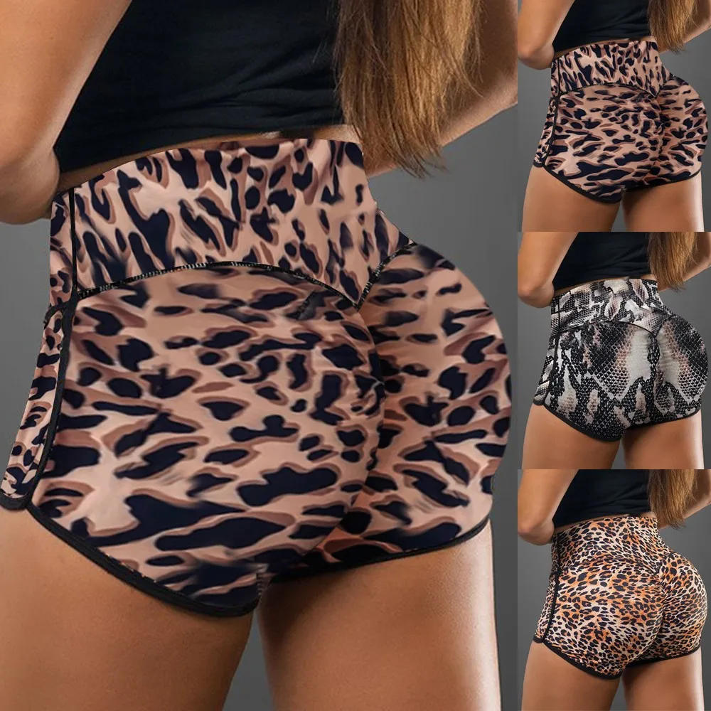 

Womens Leopard Push Up High Waist Yoga Shorts Fashion New Sports Wear Gym Workout Hot Pants Snake Skin Hip Edging Running Shorts