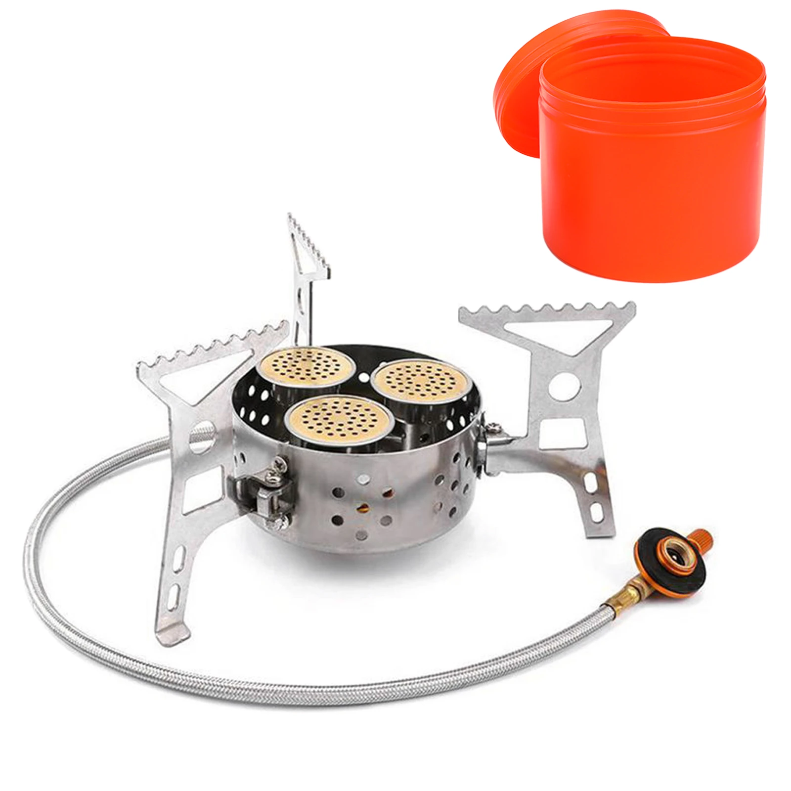 Туристическая горелка портативная газовая с тремя насадками и стальным плетеным