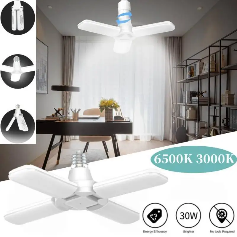 

NEW MINI E27 E26 Garage Light 170-265V Led Deformable Lamp Ceiling Warehouse Lighting Adjustable 3/4 Leaf 30/40W 6500/3000K