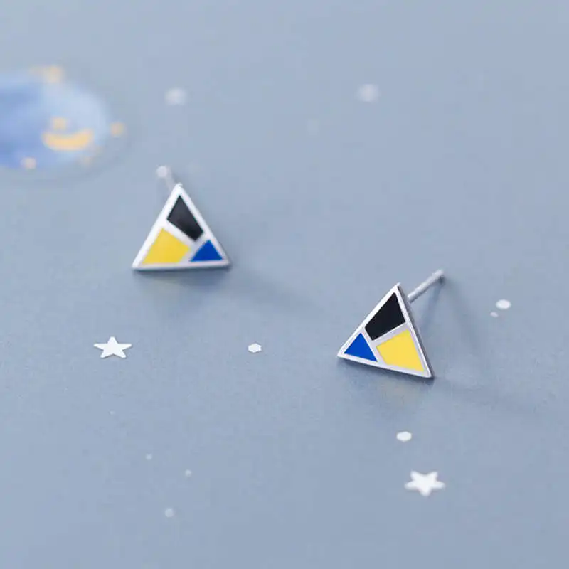 

PONYKISS Trendy 100% S925 Sterling Silver Colorful geometric triangles Stud Earrings Women Party Jewelry Accessory Chic Gift