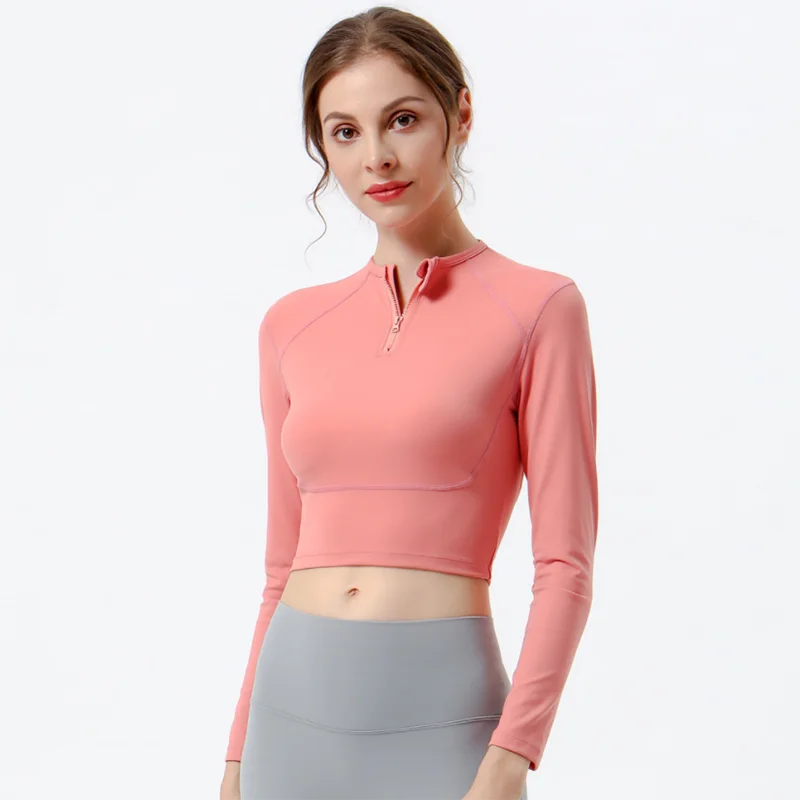

Long Sleeve Yoga Shirt Women Tight Slim Running Solid Color Fitness T-shirt Stretch Skin-Friendly Gym Top Sports Crop Top Female