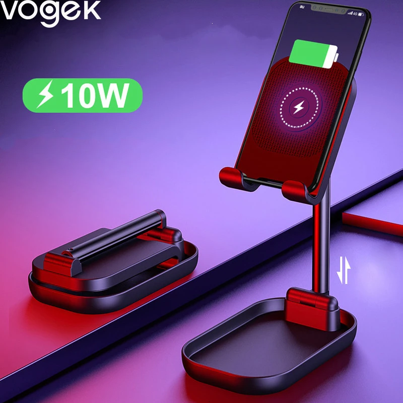 

Vogek Складная Телескопическая Настольная подставка для телефона с 10 Вт быстрой беспроводной зарядкой Универсальный держатель для телефона ...