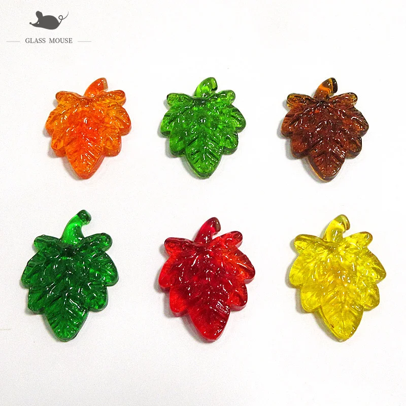 6 шт. миниатюрный ручной работы плоский стеклянный орнамент с листьями жемчужный