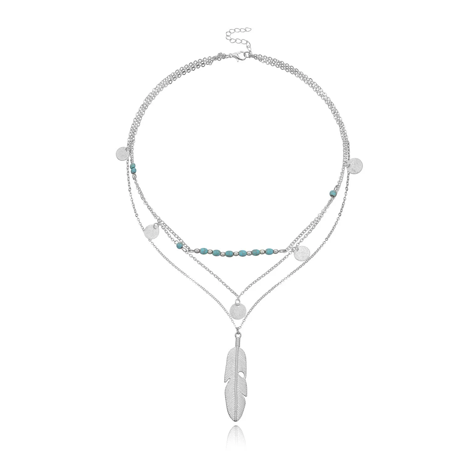 Ожерелье простое бирюзовое из бисера с блестками многослойное ожерелье золотое