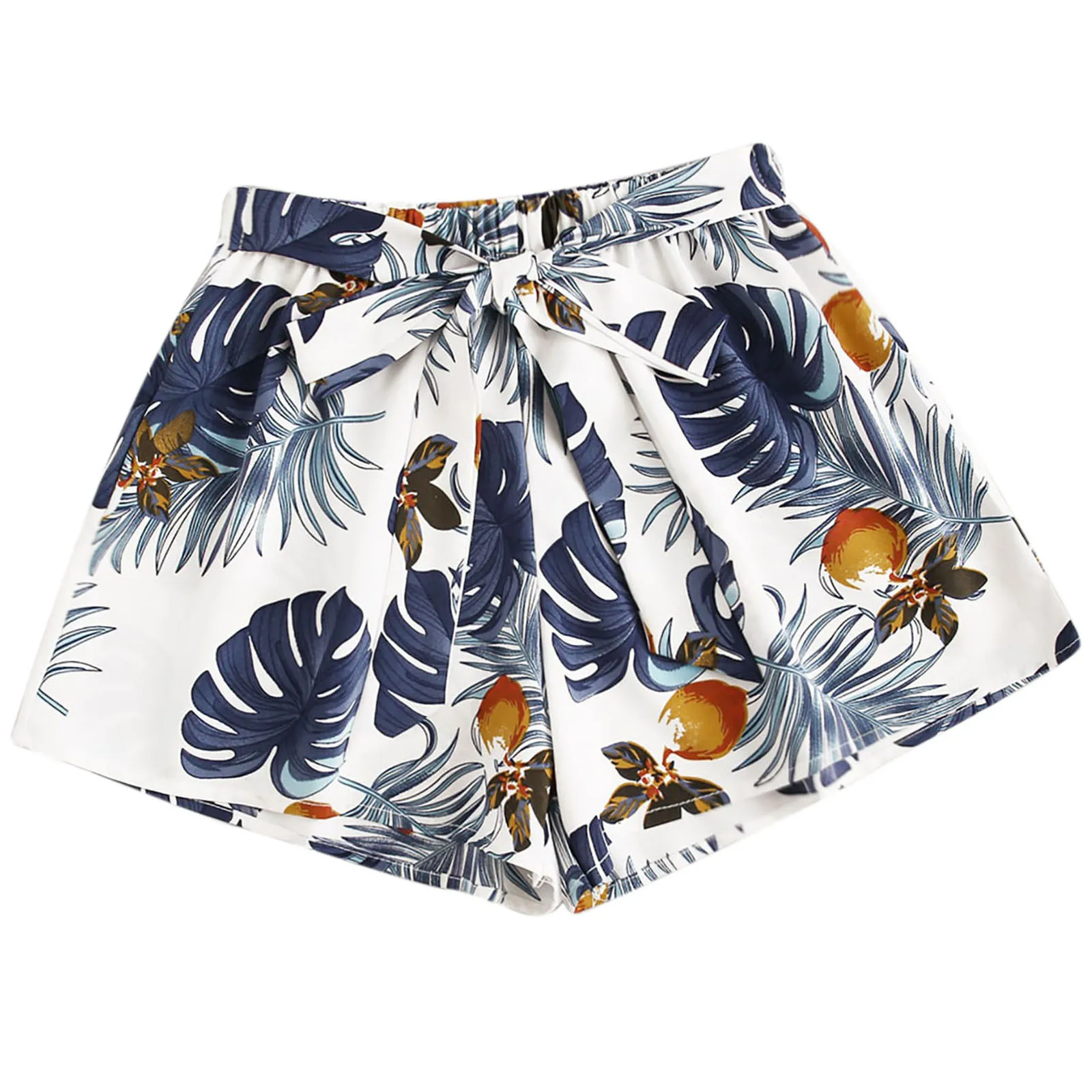 

Fashion Women Print High Waist Shorts Summer Casual Print Elastic Waist Sashes Bow Workout Sports Casual Beach Holiday Shorts