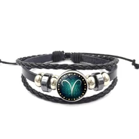 wg 1pc twelve constellations bracelet multilayer woven starry sky retro punk leather bracelet for men jewelry gift