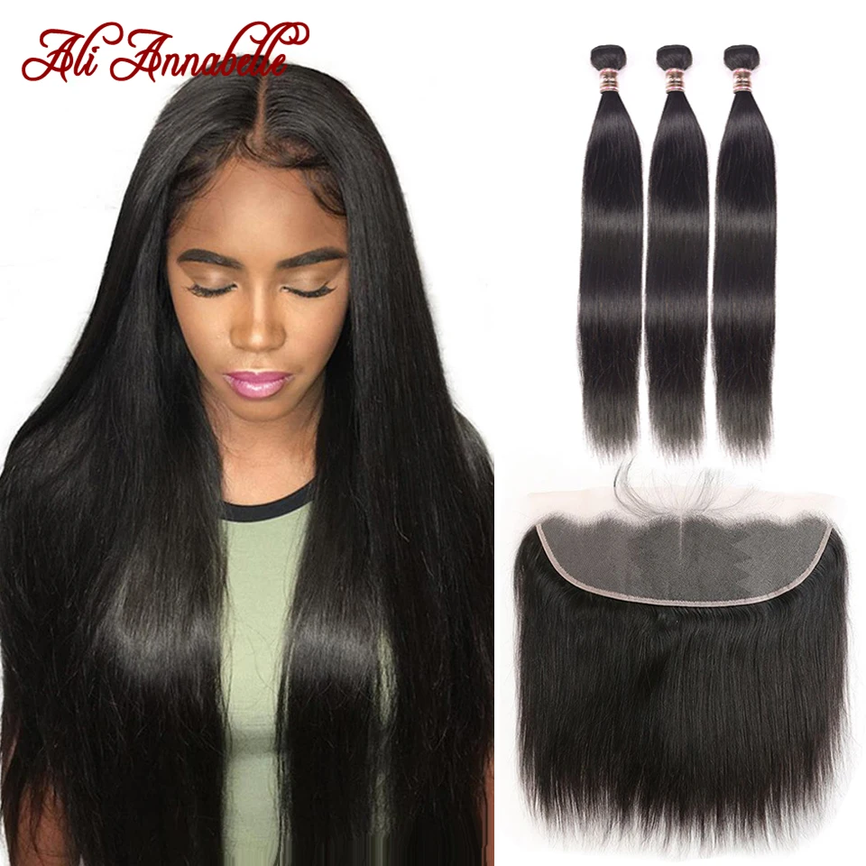 Ali Annabelle прямые пряди для волос с фронтальной оправой Remy человеческие волосы