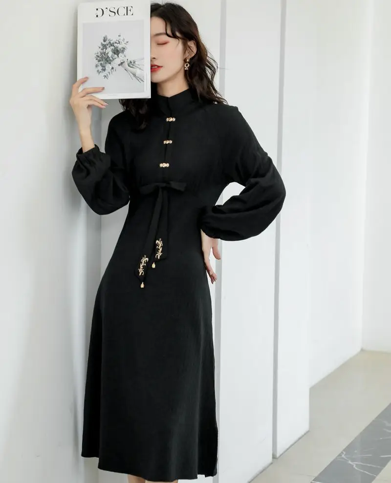 2019 Новая модная женская одежда осень и зима винтажное вязаное облегающее платье