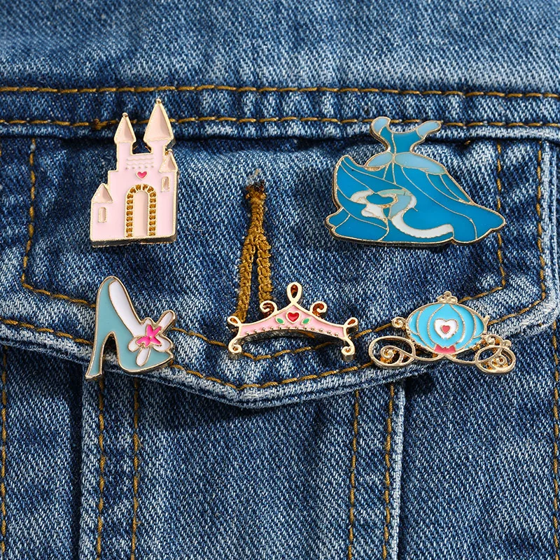 брошь значки женская одежда для женщин Эмалированный набор сказка Золушка синее