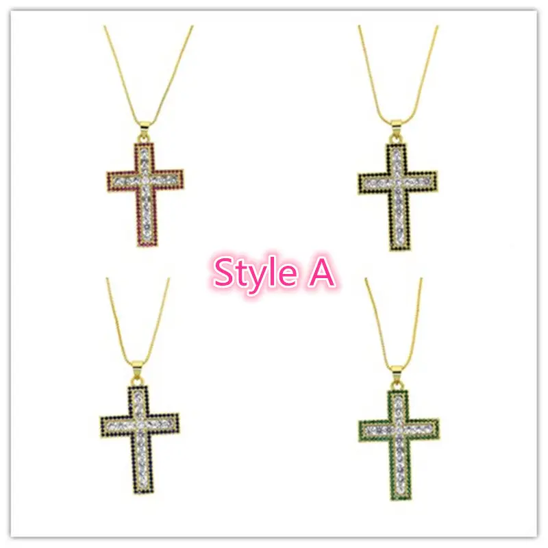 

3PCS Random Classic Pave Cubic Zirconia CZ Religious Gold Cross Crystal Pendant Necklace For Women Men Daily Jewelry Gift 2021