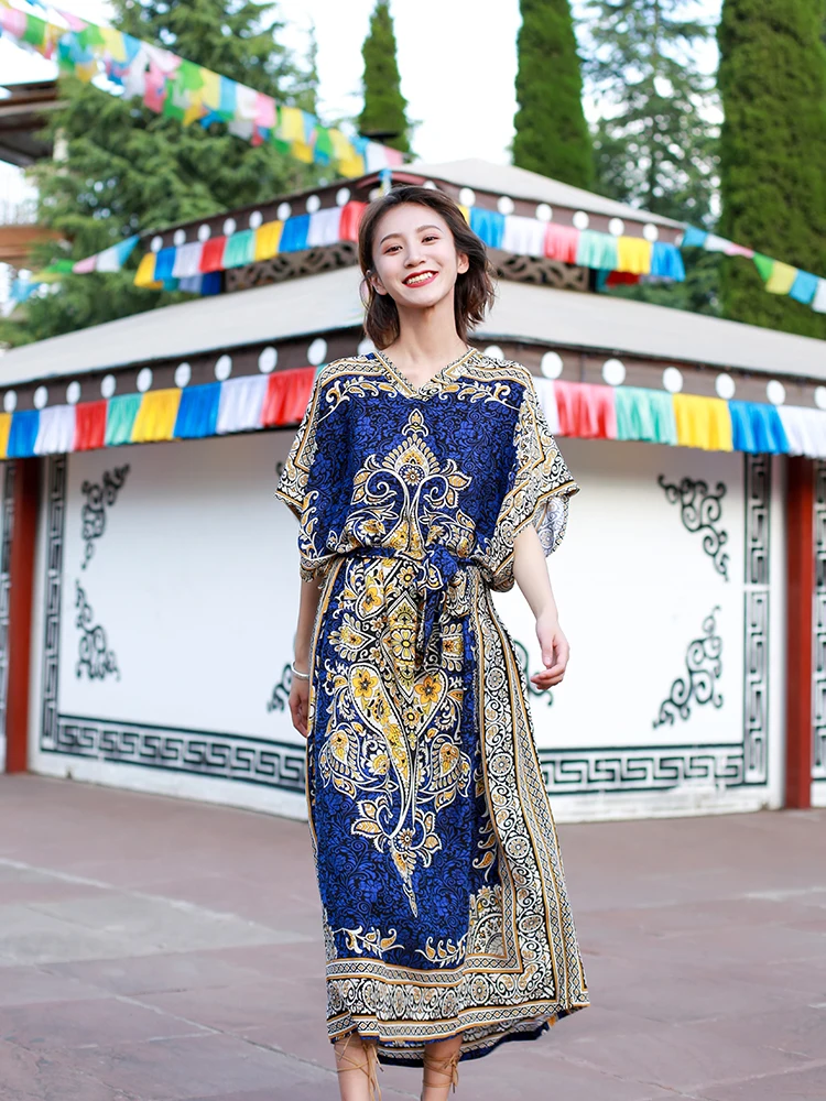 Женское этническое платье Кафтан из вискозы винтажная туника в стиле бохо