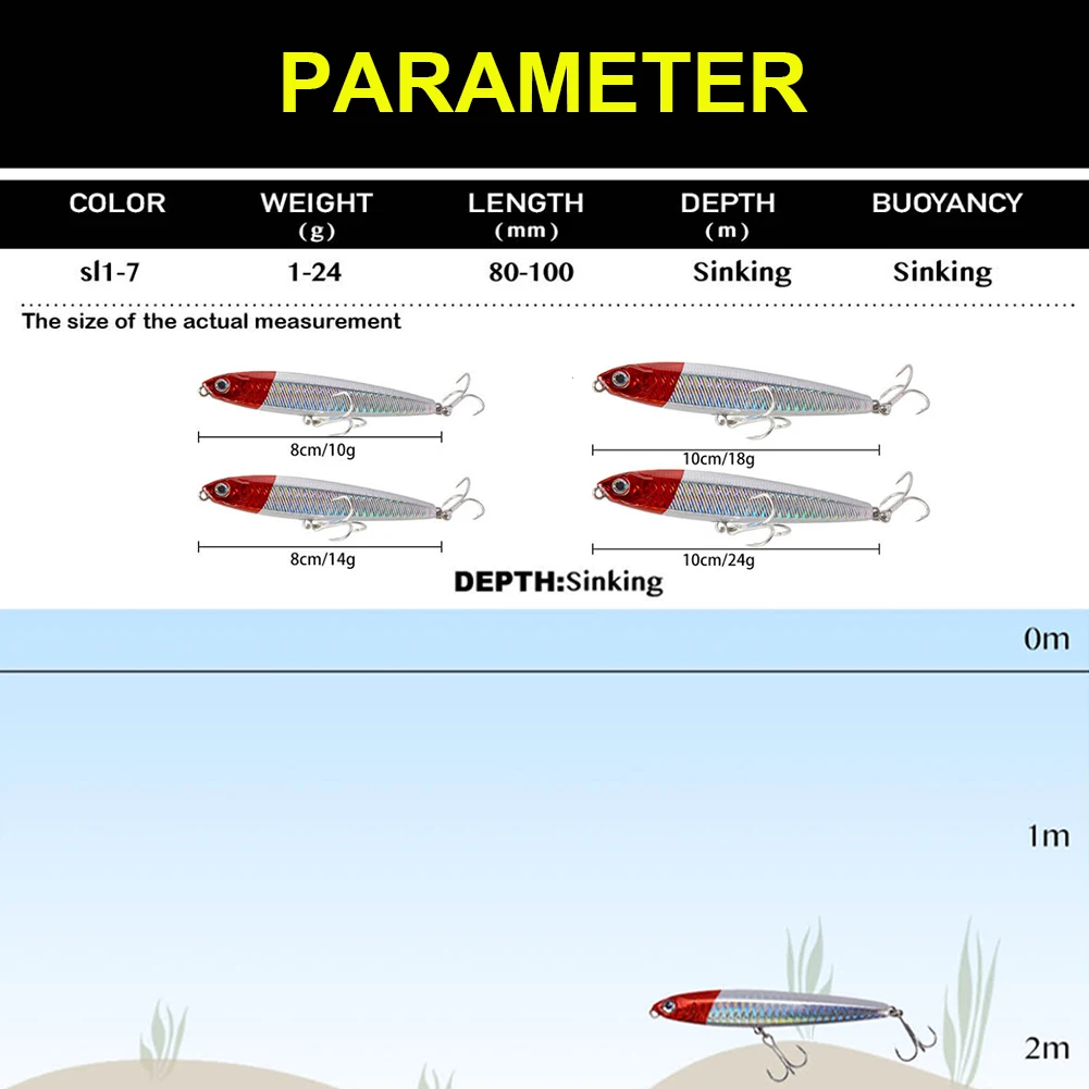 

Pencil Sinking Fishing Lure 10-24g Bass Fishing Tackle Lures Hard Bait Lifelike Minnow Lure for Freshwater Saltwater