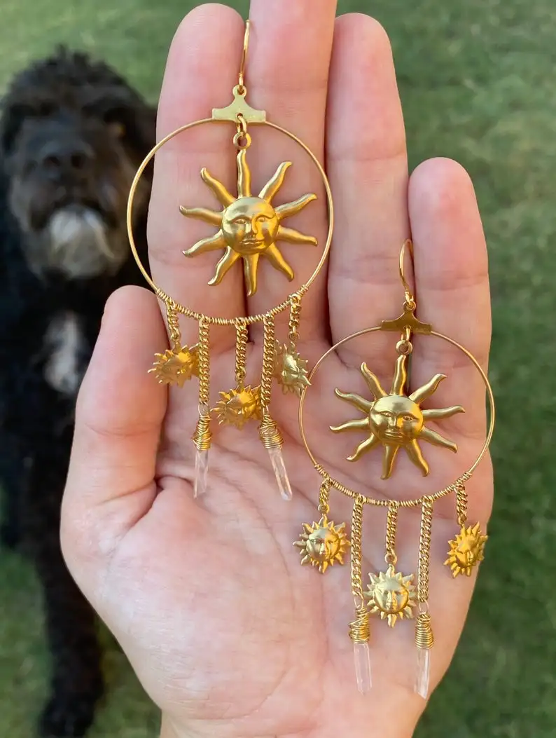 Кварцевые серьги Sun Aura с дизайном солнце Таро богиня солнца кварцевые небесными