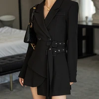 fashion suit jacket female mini office ladies elegant dress female korean version belt long sleeve dress 2022 winter new style