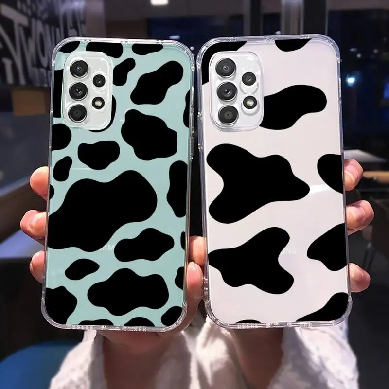 

New White Black Cow Phone Case Transparent For Samsung A51 A50 A71 A70 A81 M60S Note S21 S 20 10 9 8 11 E Plus Ultra