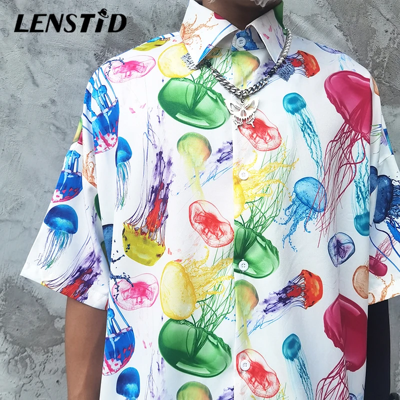 LENSTID Мужская гавайская рубашка в стиле хип-хоп с ярким принтом Медузы Harajuku