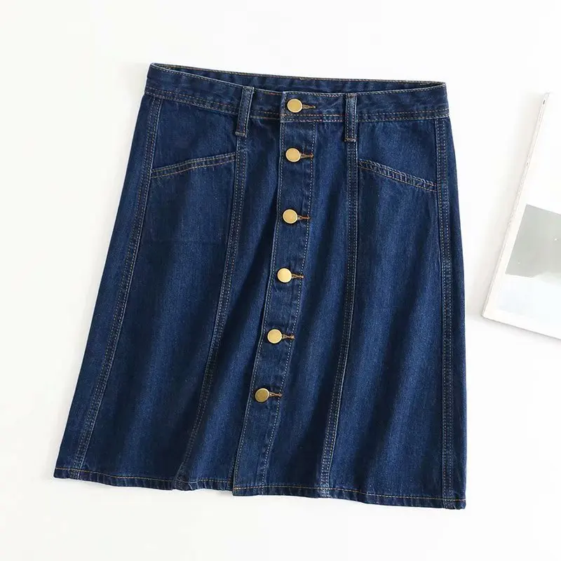 FICUSRONG Women Single-Breasted Jeans Skirts 2020 Summer Female Streetwear Cotton Knee-Length Natural Straight Solid Denim Skirt | Женская