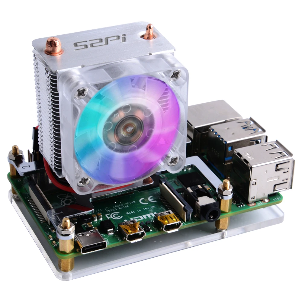 Raspberry Pi 4B / 3B + теплоотвод 52Pi охлаждающий вентилятор ICE Tower 40x40x10 V2.0 черный супер 7