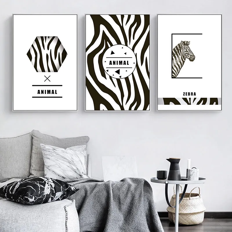 Черно белый постер с зеброй в виде животных настенная живопись
