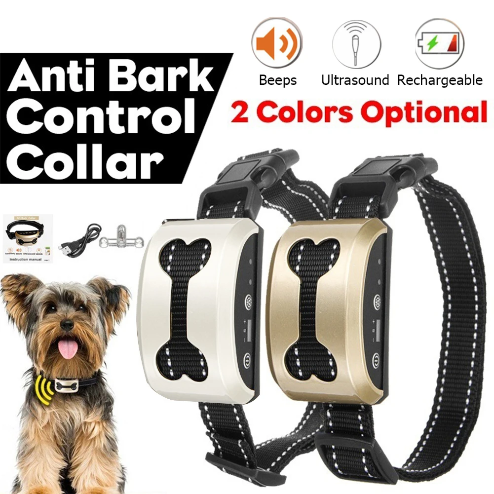 

Pet Dog Rechargeable Anti Bark Collar Control Train Waterproof Stop Barking Dog LED Display Electric Ultrasonic Training Collars