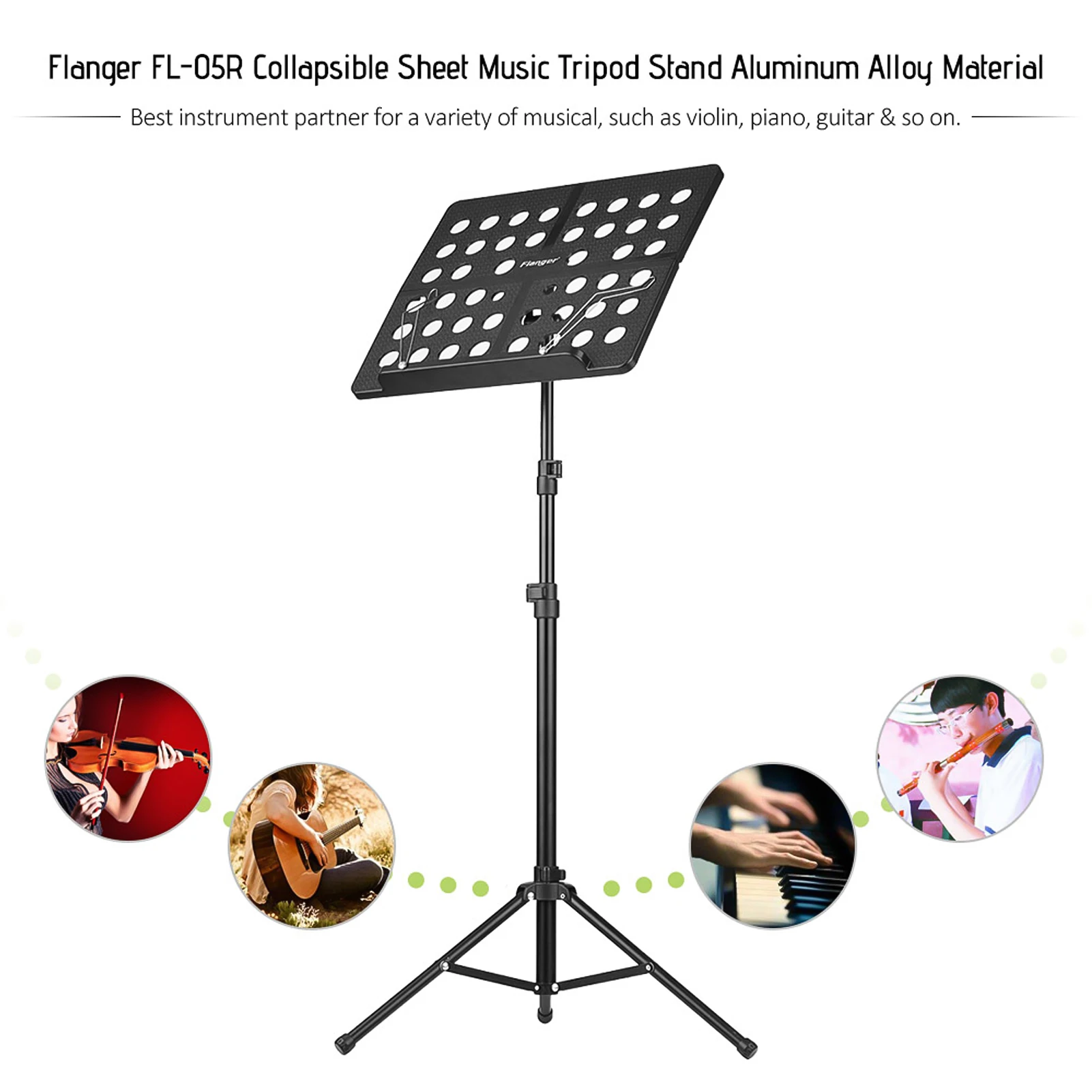 

Flanger FL-05R Collapsible Sheet Music Score Tripod Stand Holder Bracket Aluminum Alloy Music Stand & Water-resistant Carry Bag