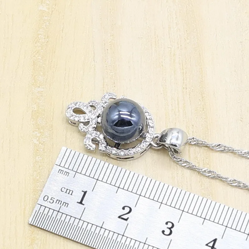 Серебряная бижутерия для невесты черный жемчуг набор украшений женщин кольцо