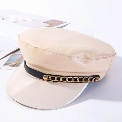 BEIGE Ymsaid, новинка, Модный берет из лакированной кожи, высокое качество, женские шапки, сплошной цвет, плоский верх, шляпа из ПУ кожи, громоздкая кепка для женщин - Цвет: BEIGE