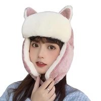 new autumn winter ushanka for female warm hat girl cute riding windbreak hat earmuff with cashmere warm cotton hat cat ear cap