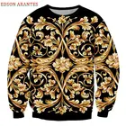 Барокко цветочный мужские свитшот в стиле хип-хоп Новинка 3D золотой цветок печати пары пуловеры Бесплатная упаковка на заказ унисекс команда одежда