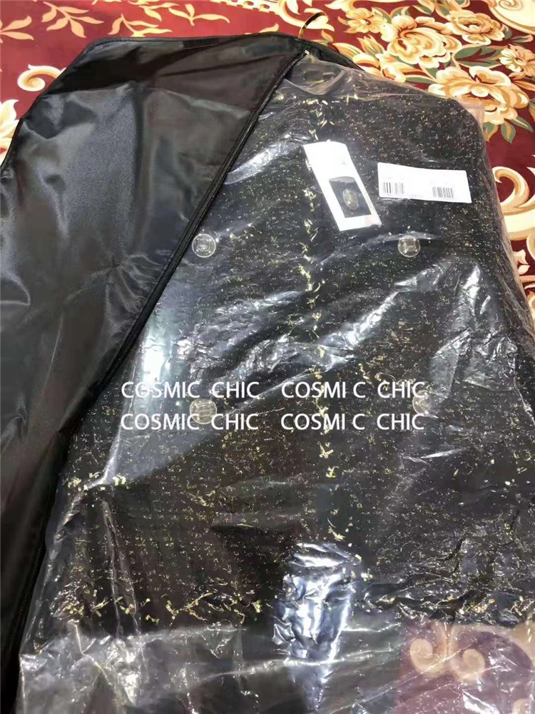 Cosmicchic, женское осеннее Элегантное Черное короткое пальто, роскошная шерстяная твидовая куртка с длинным рукавом, золотая нить, плетение, OL, Женская куртка