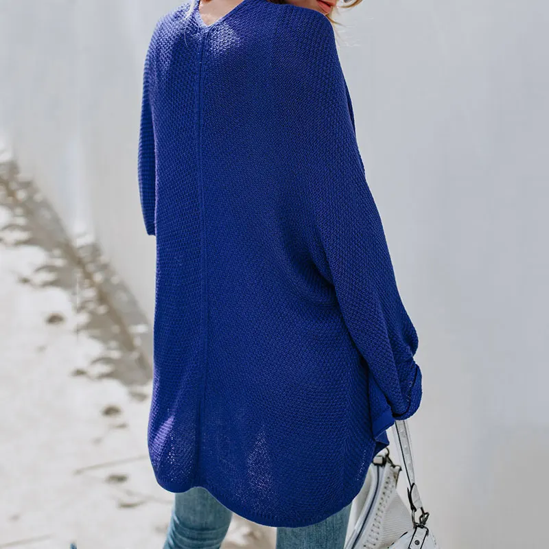 Осенний свободный женский кардиган с рукавом летучая мышь вязаный свитер для