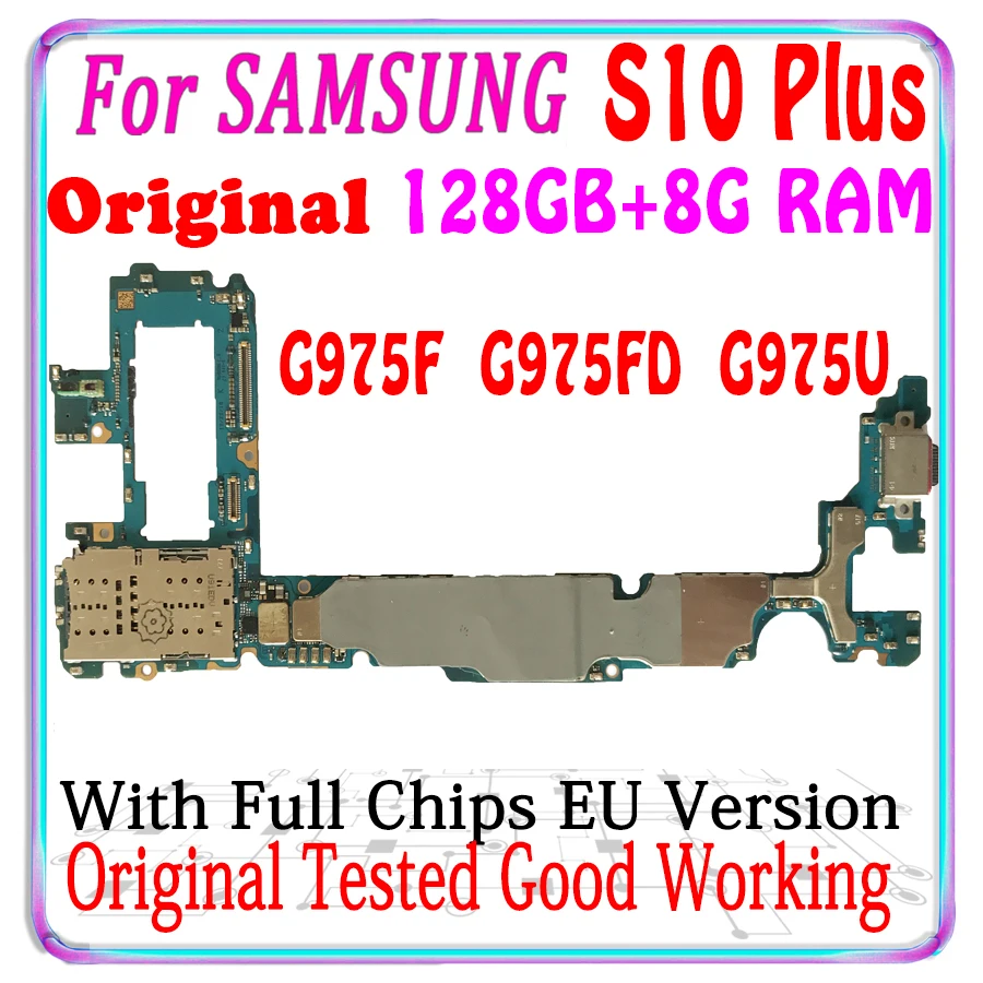 Оригинальная разблокированная материнская плата для Samsung Galaxy S10 Plus 512 ГБ G975F G975FD