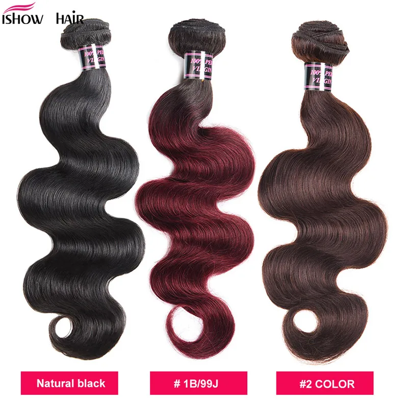 

Ishow Malaysian Body Wave Hair Weave Bundles 1B/99J Human Hair Bundles 1/3/4 Piece 99J Non-Remy Hair Extensions Natural Color