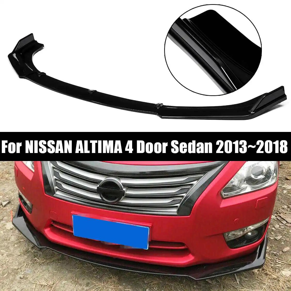 Glossy Black Глянцевый черный/карбоновый вид 3 шт. автомобильный передний бампер для губ бампер комплекты для тела разветвитель диффузор для NISSAN ALTIMA 4 Двери Седан 13~ 18 - Цвет: Glossy Black