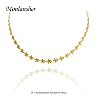monlansher sweet small flower chain necklace gold color titanium steel blue drip oil chain necklace romantic wedding necklaces