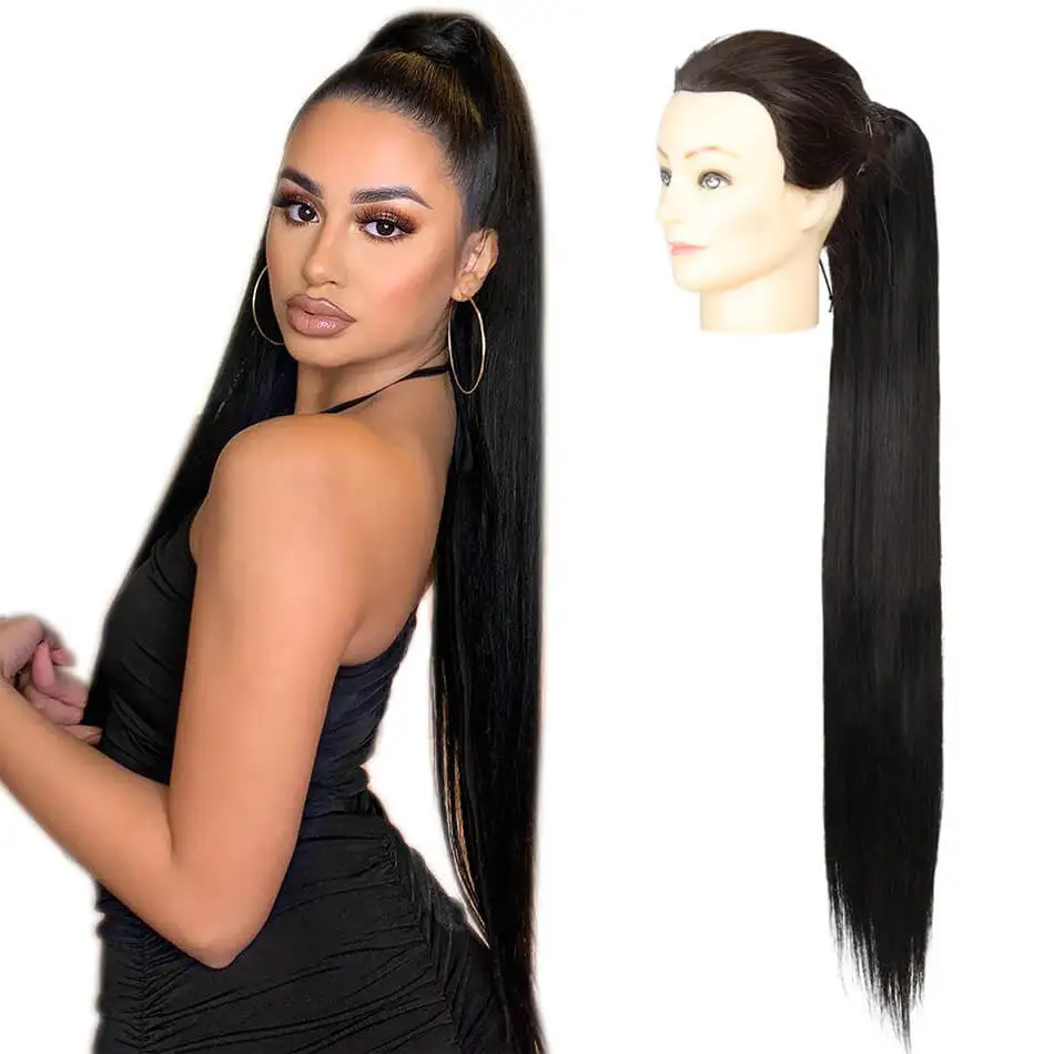 

Long Straight Wrap Around Clip In Ponytail Hair Extension Heat Resistant Synthetic Pony Tail For Women Fake Hair By Fashion Icon