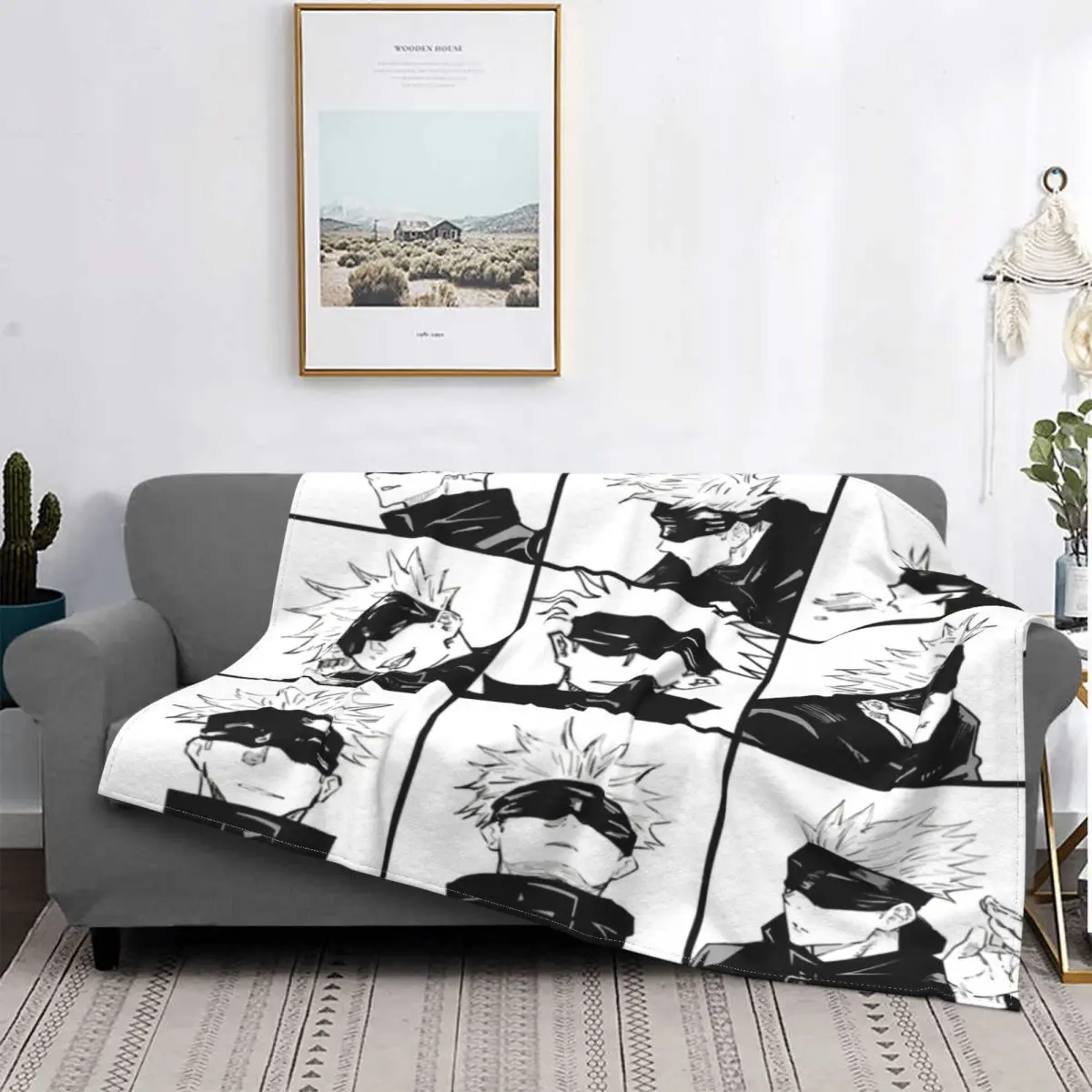 Одеяла Gojo Satoru коралловый флис плюшевые летние пледы в клетку супер теплые Пледы