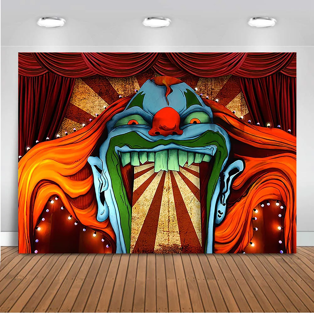 Ужасный цирковый фон для фотосъемки с домом приведениями на вход мальчика день