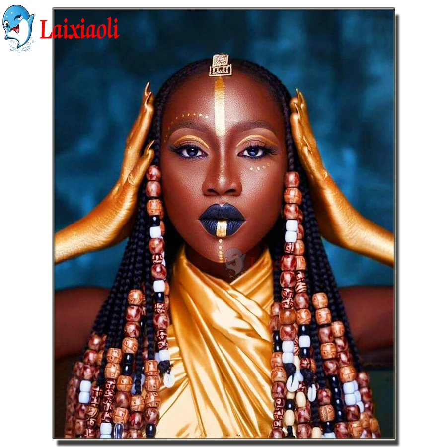 

Алмазная вышивка для Африканской женщины, 5d алмазная живопись «сделай сам», золотой, черный Портрет девушки, полноразмерная, круглая, 3d, Алмазная мозаика, домашний декор,