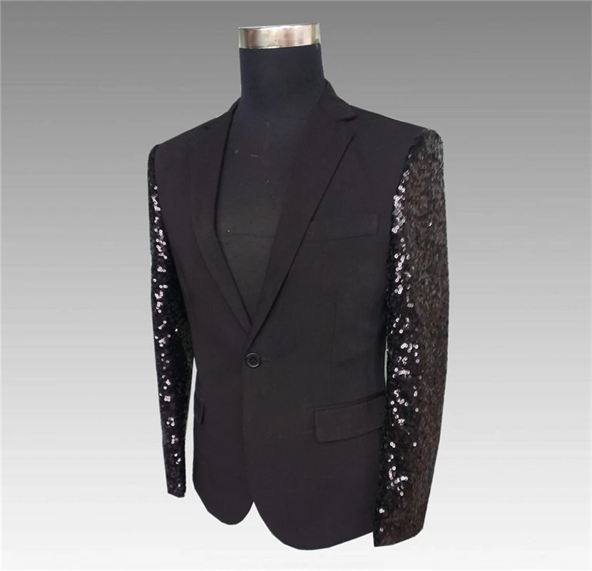 

Black Male Nightclub Fashion Sequins Casual Blaser Jacket Classical Man Party Dress Slim Fit Suits Men's President Stage Clothes