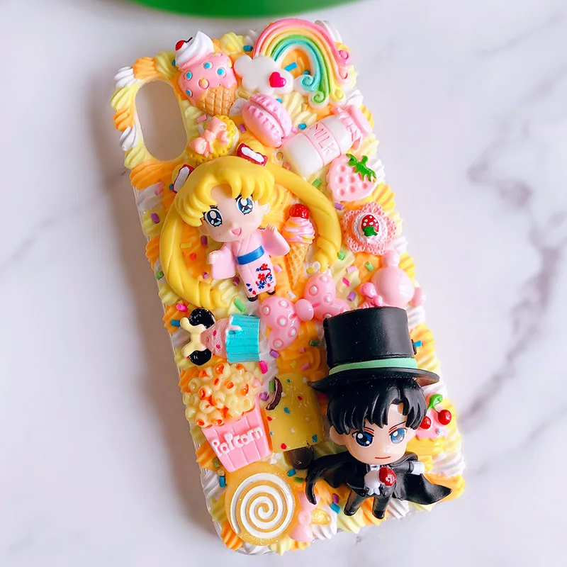 Для iPhone 11 pro DIY чехол для 6/6s/7/8 plus 3D милый Сейлор Мун телефона iphone X XR XSMAX кремовая