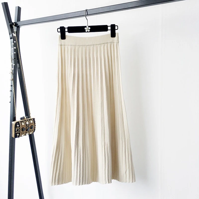 Женская трикотажная плиссированная юбка трапециевидная с высокой талией