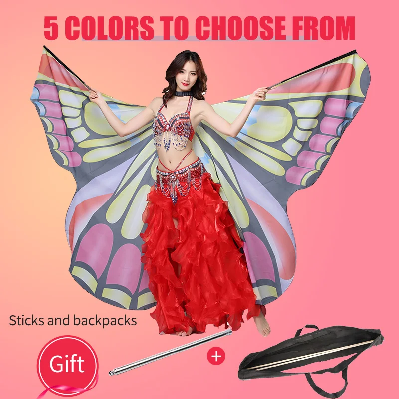 Женский костюм для танца живота с крыльями бабочки шифоновый аксессуар принтом