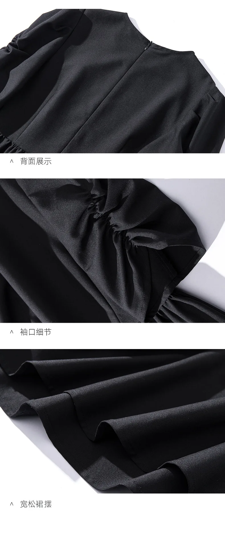 

Vintage Empire Waist Midi Dress Pile Up Sleeve Women Dresses Black M,L