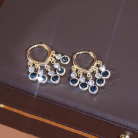 long design crystal cz tassel earring for women micro inlaid blue zirconia charm stud earrings wedding eegagement jewelry gift